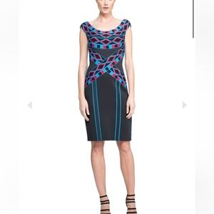 Tadashi Shoji Tribal Motif Embroidery Hilton Cocktail Dress Size Large